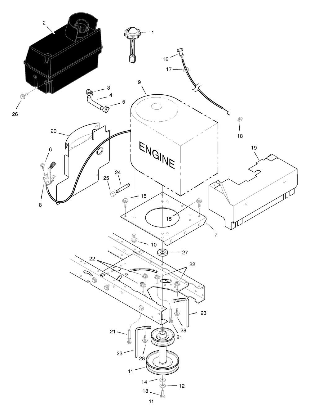 Engine Mount Diagram and Parts List for 42571X14B 2001 Briggs and Stratton Lawn Tractor